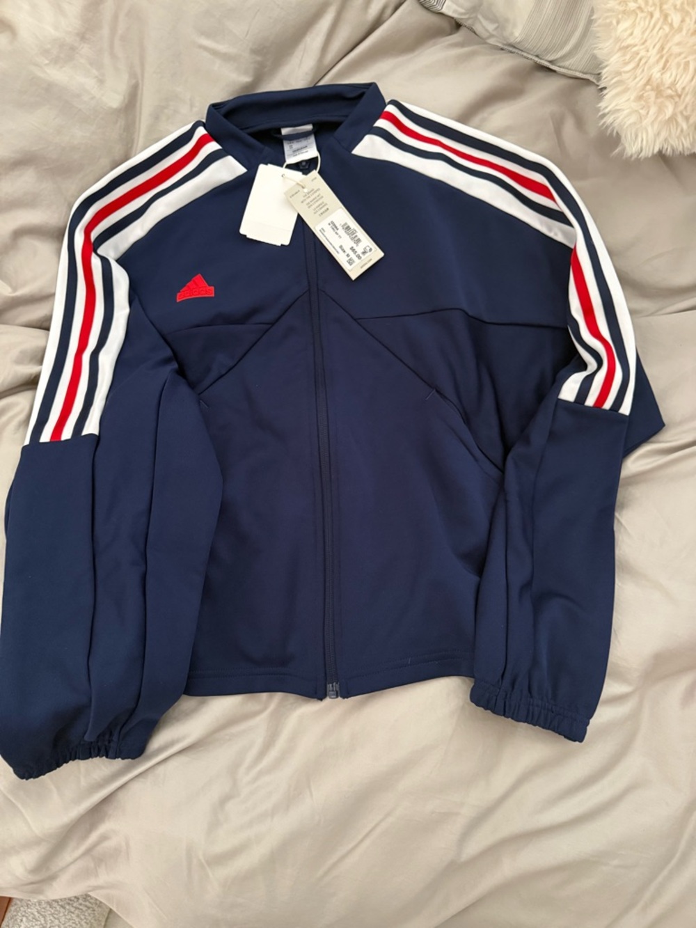 adidas Navy Track Jacket with Red & White Stripe Detail